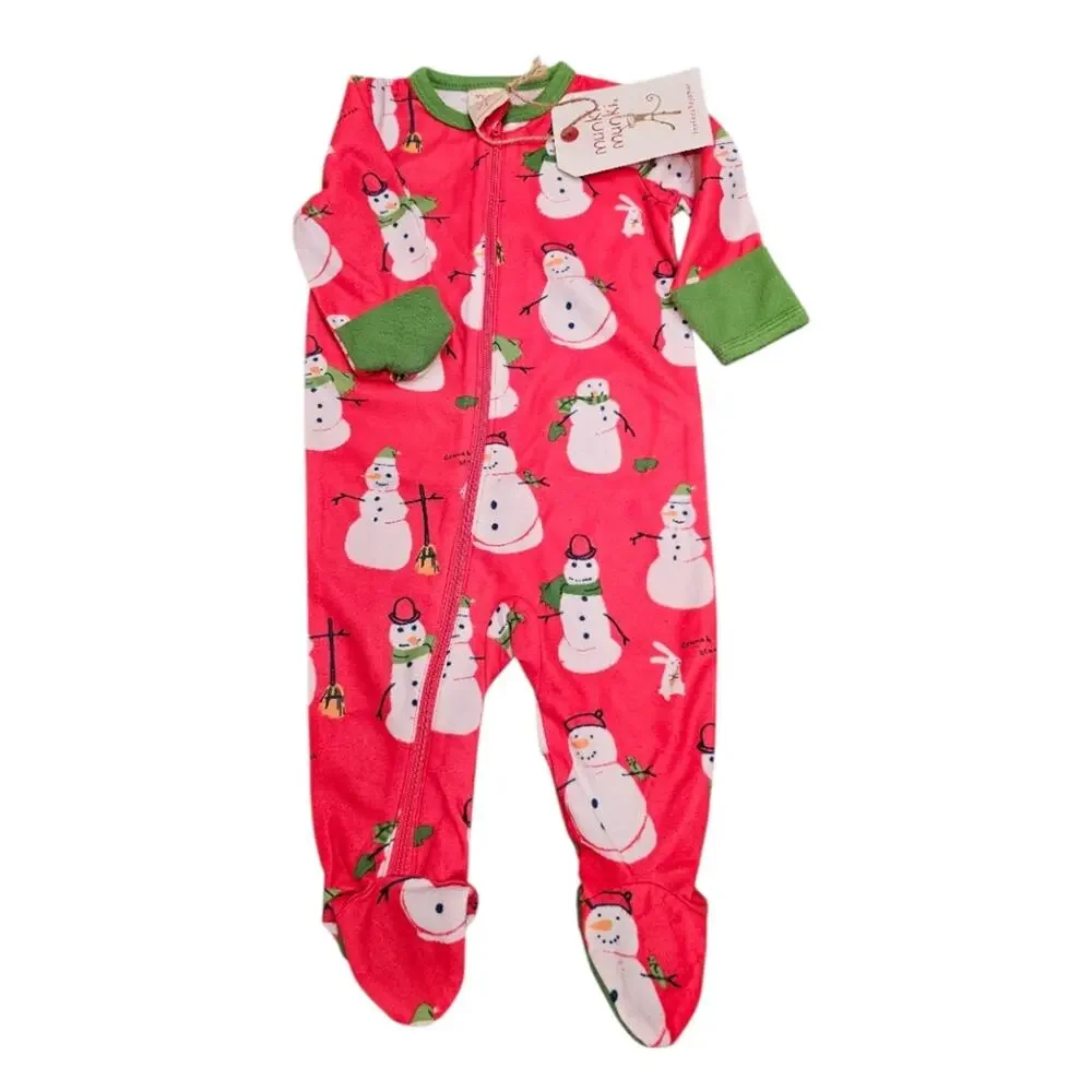 Munki Munki Perfect Pajamas Snowman Footed And Mitten Onesie
